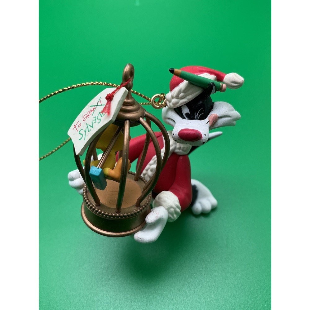 Vintage 1995 Warner Bros. Sylvester Holding Tweety‎ Bird Cage Christmas Ornament